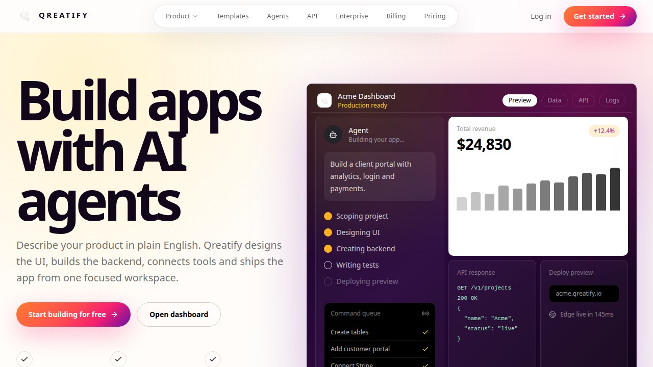 Homepage van Qreatify